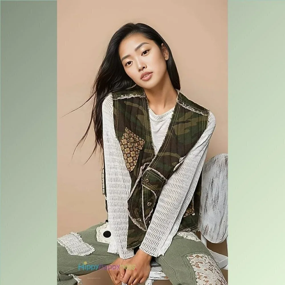 POL Clothing Camo Patchwork Vest Size SML NWT - Picture 5 of 8